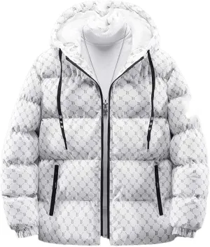 Alloaone Mens Trend Hooded Cotton-Padded Jacket Loose Thick Warm Large Size Coat