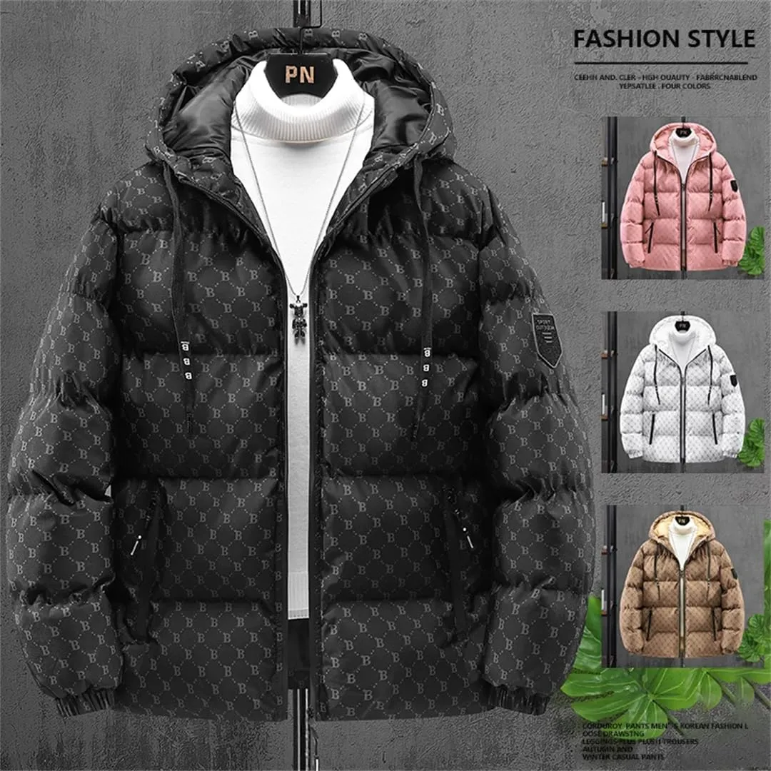 Alloaone Mens Trend Hooded Cotton-Padded Jacket Loose Thick Warm Large Size Coat