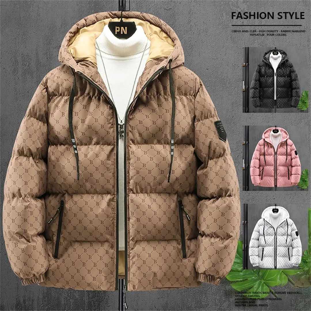 Alloaone Mens Trend Hooded Cotton-Padded Jacket Loose Thick Warm Large Size Coat