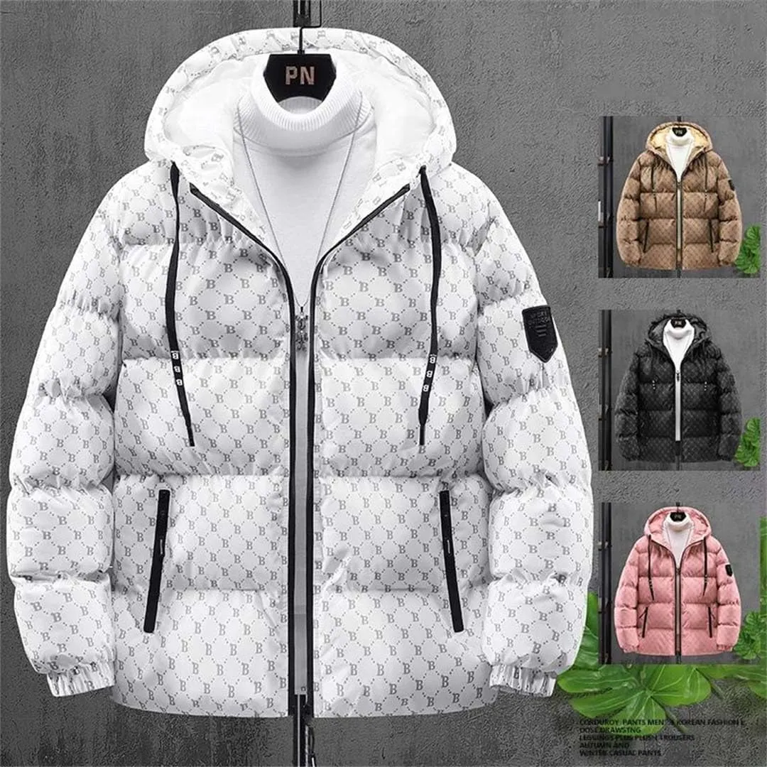 Alloaone Mens Trend Hooded Cotton-Padded Jacket Loose Thick Warm Large Size Coat