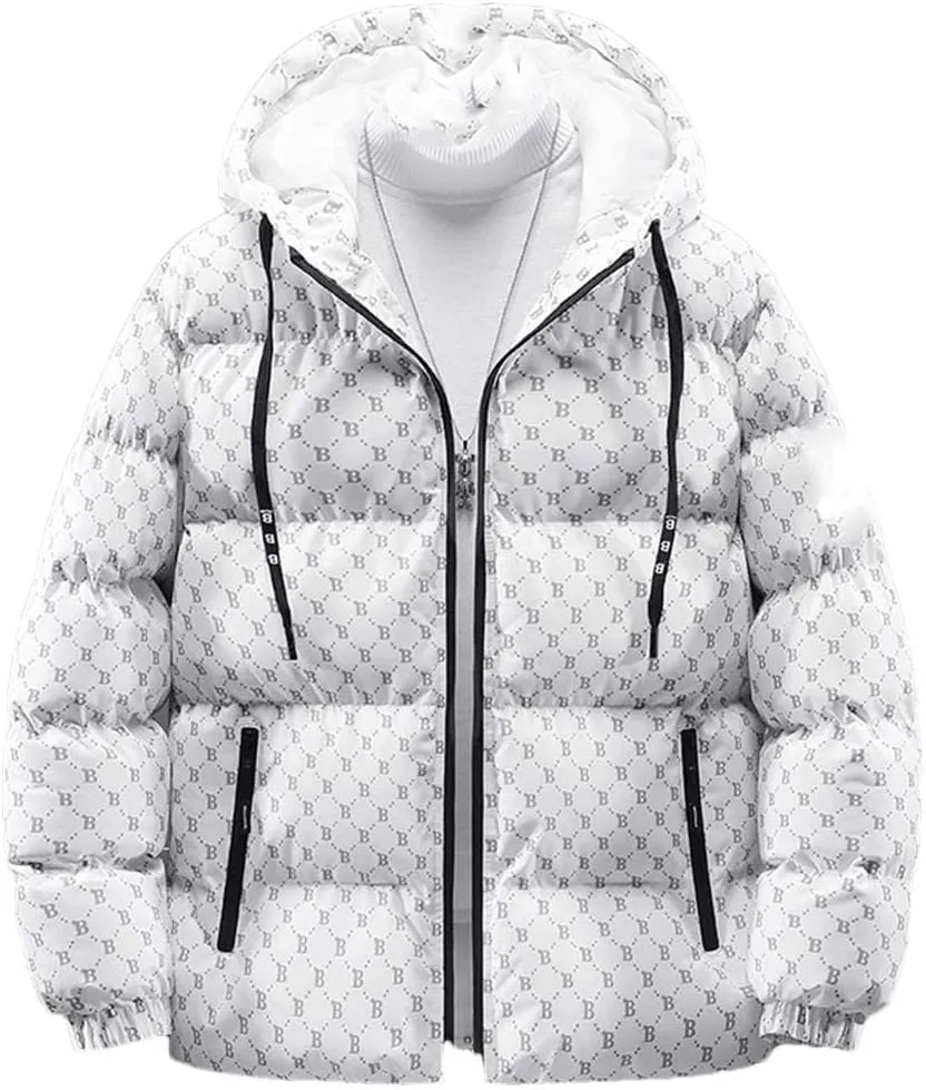 Alloaone Mens Trend Hooded Cotton-Padded Jacket Loose Thick Warm Large Size Coat