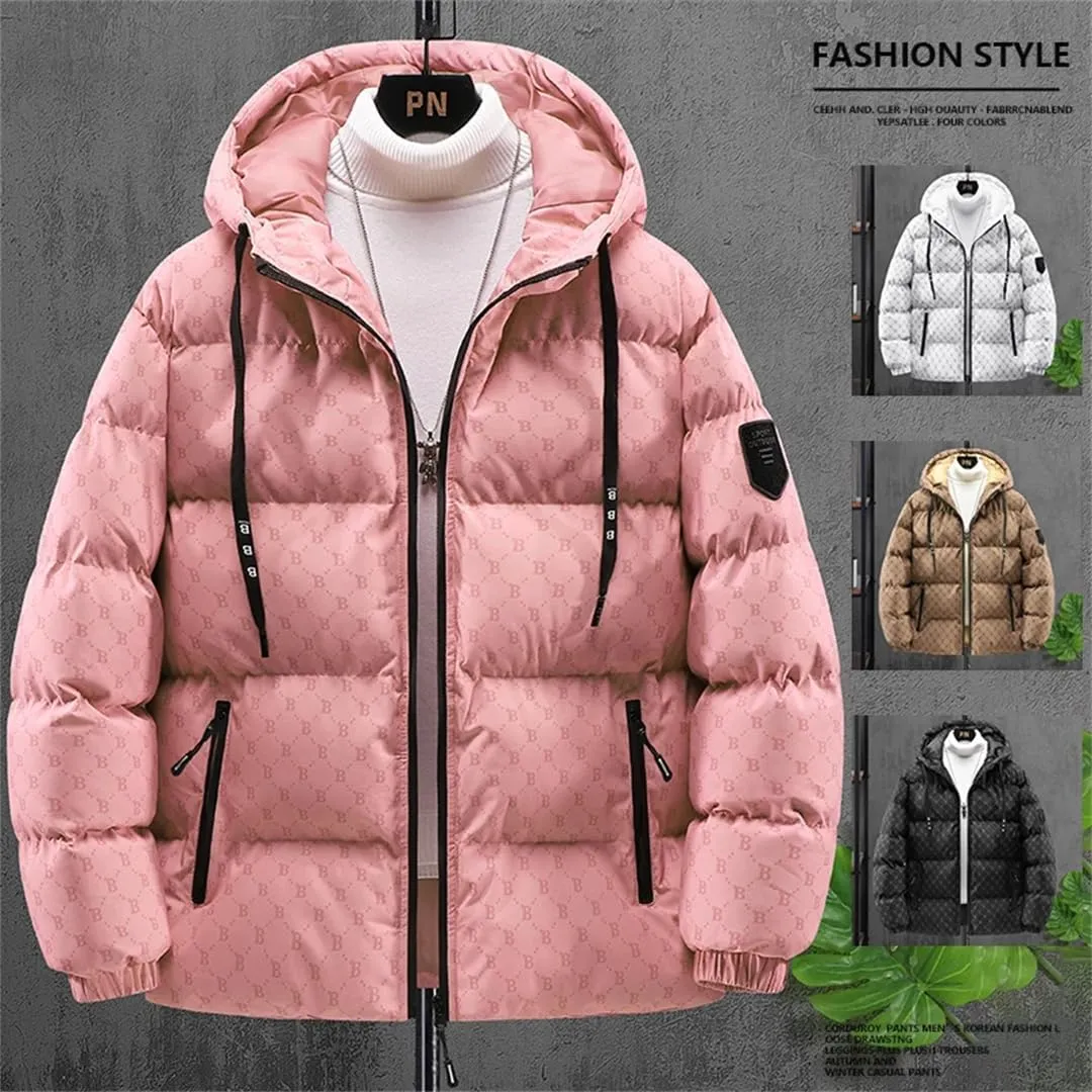 Alloaone Mens Trend Hooded Cotton-Padded Jacket Loose Thick Warm Large Size Coat