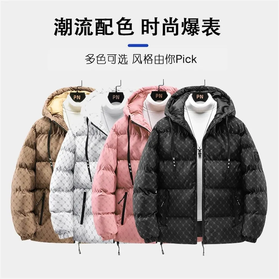 Alloaone Mens Trend Hooded Cotton-Padded Jacket Loose Thick Warm Large Size Coat