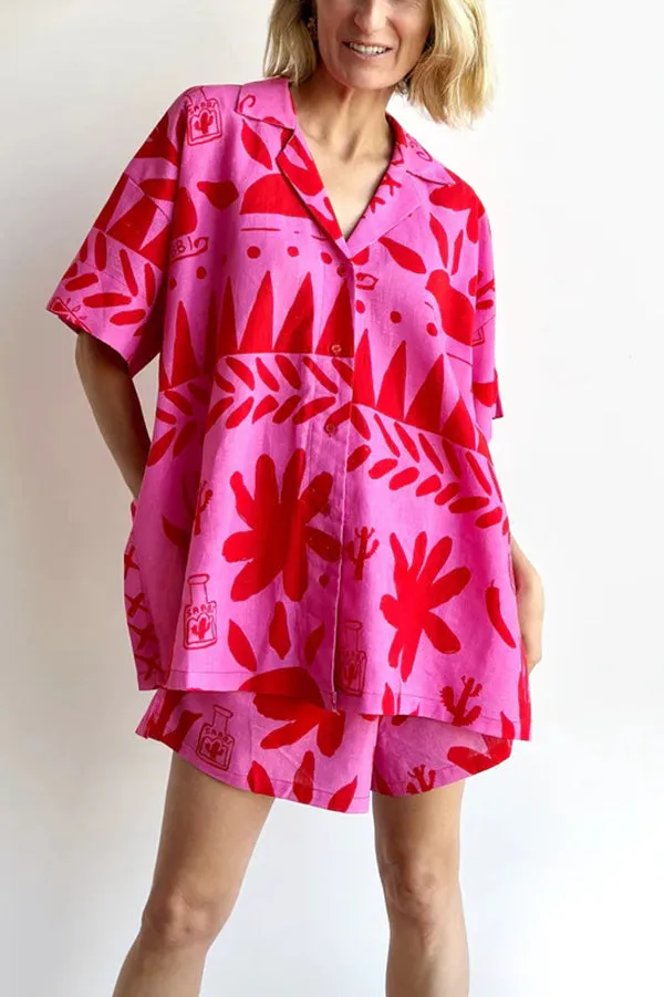 Altos Unique Printed Pocket Shirt and Elastic Waist Shorts Set