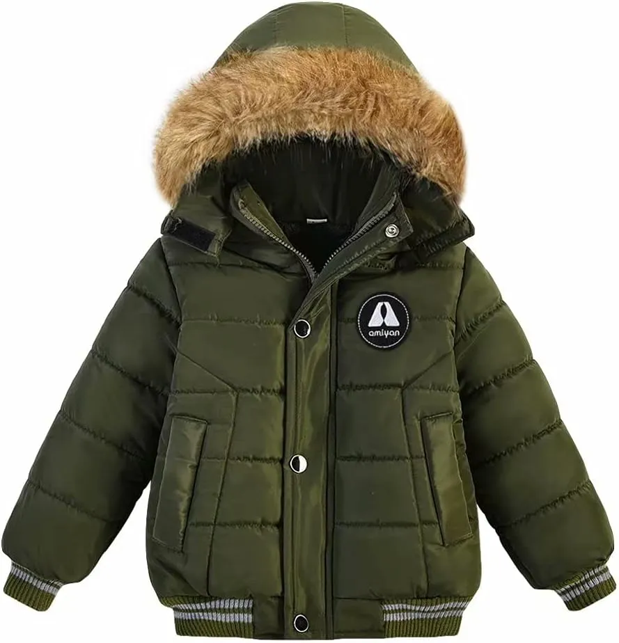 AMIYAN Toddler Boys Girls Down Jacket Hooded Thickened Warm Winter Coat Outerwear 1-6Years