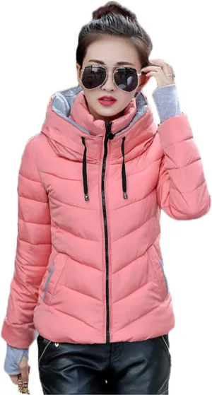 Andongnywell Women's Winter Parka Jacket Warm Stand Collar Cotton Quilted Down Coat Short Padded Small Padded Jackets (Pink,Large)
