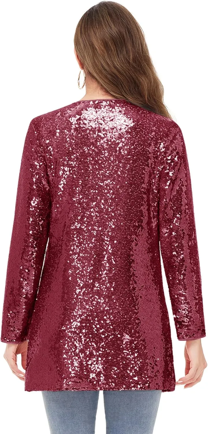 Anna-Kaci Women's Open Front Sequin Coat Las Vegas Blazer Party Club Cocktail Jacket Outerwear