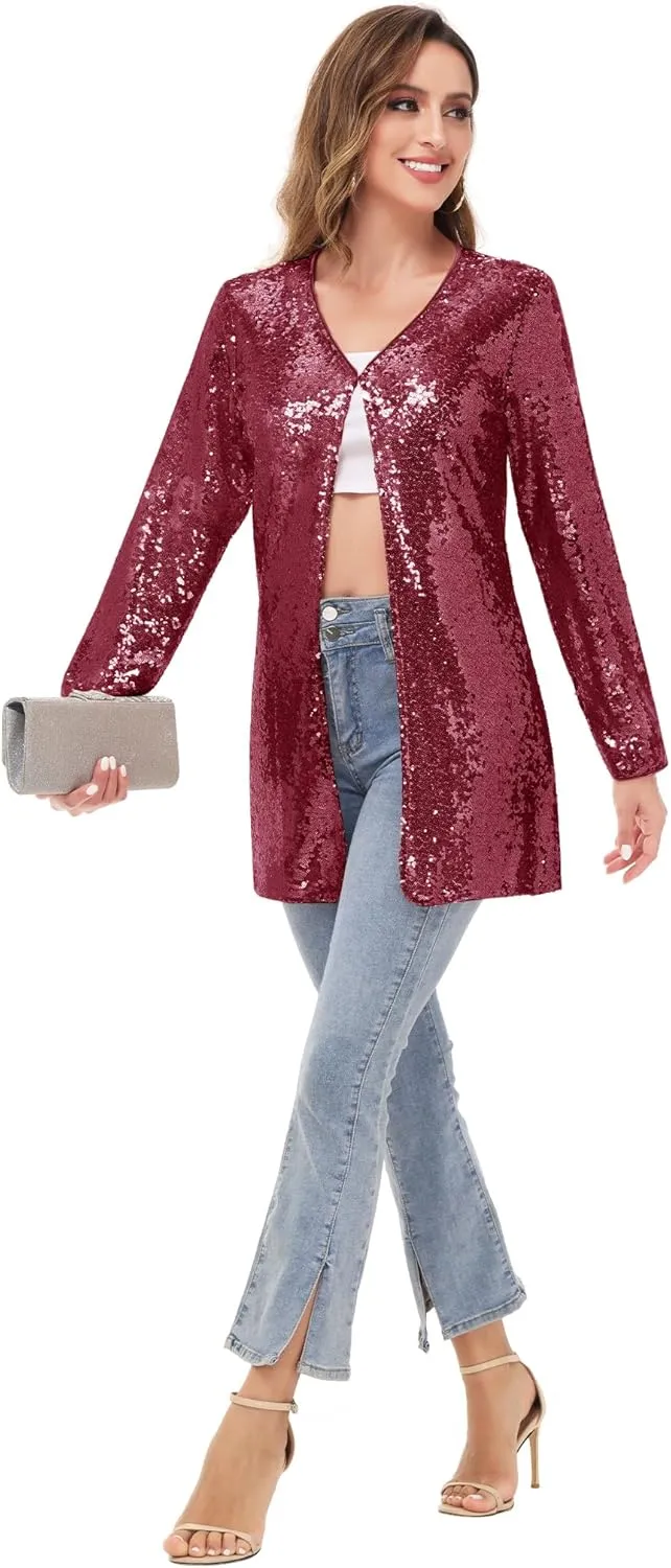 Anna-Kaci Women's Open Front Sequin Coat Las Vegas Blazer Party Club Cocktail Jacket Outerwear