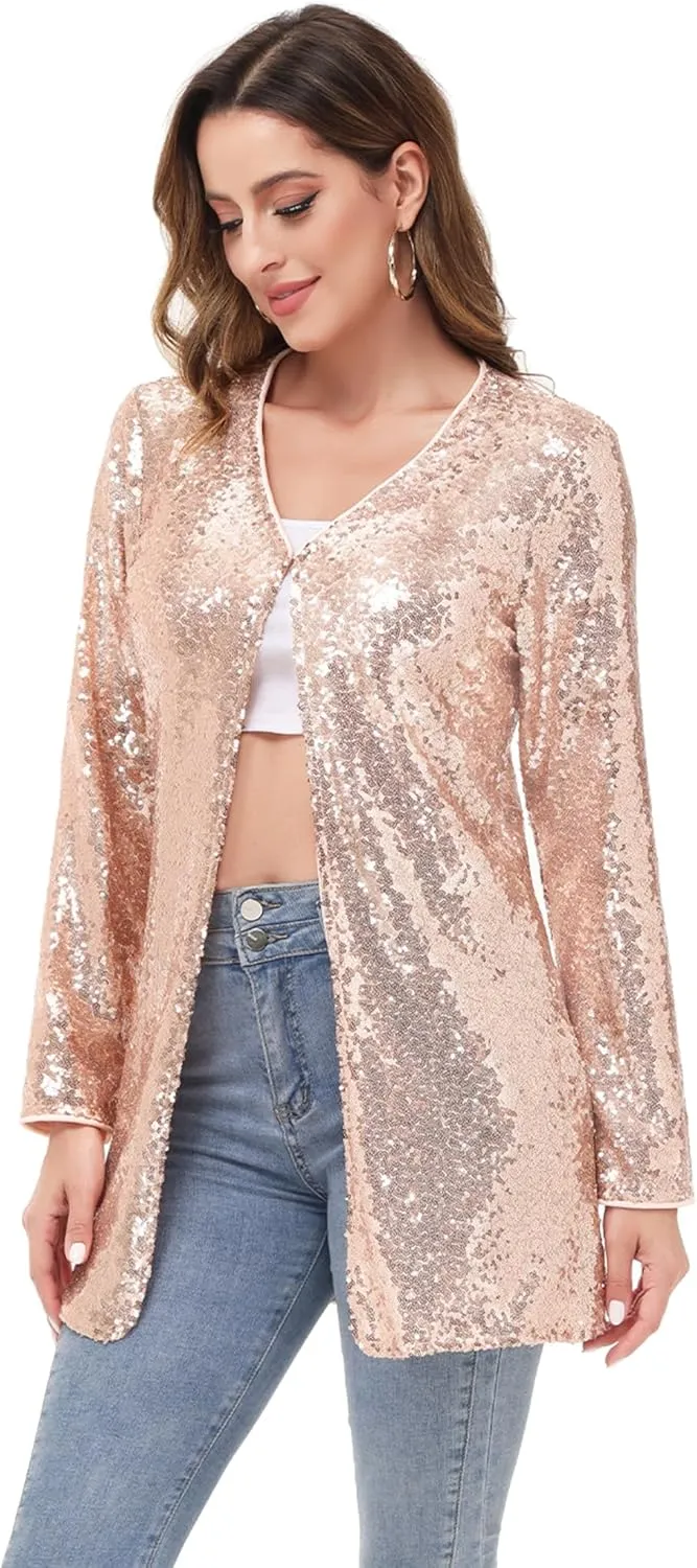 Anna-Kaci Women's Open Front Sequin Coat Las Vegas Blazer Party Club Cocktail Jacket Outerwear