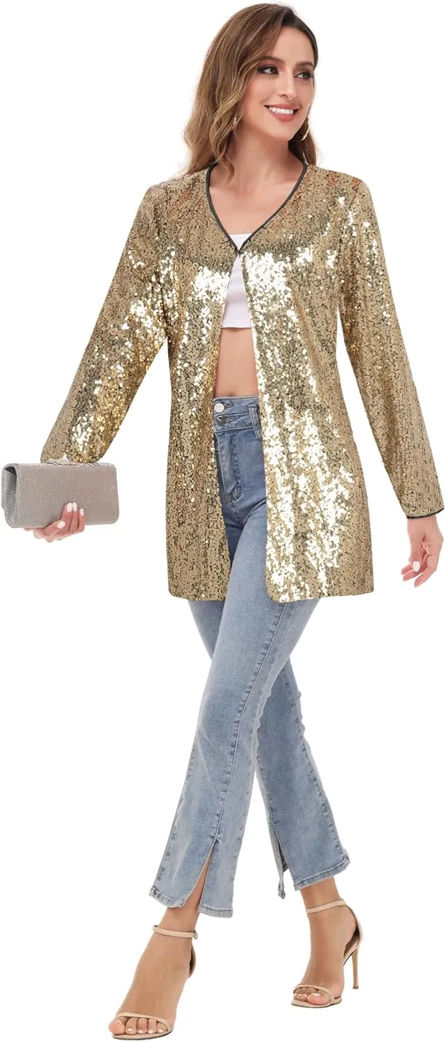 Anna-Kaci Women's Open Front Sequin Coat Las Vegas Blazer Party Club Cocktail Jacket Outerwear