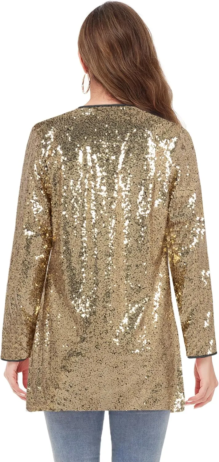 Anna-Kaci Women's Open Front Sequin Coat Las Vegas Blazer Party Club Cocktail Jacket Outerwear