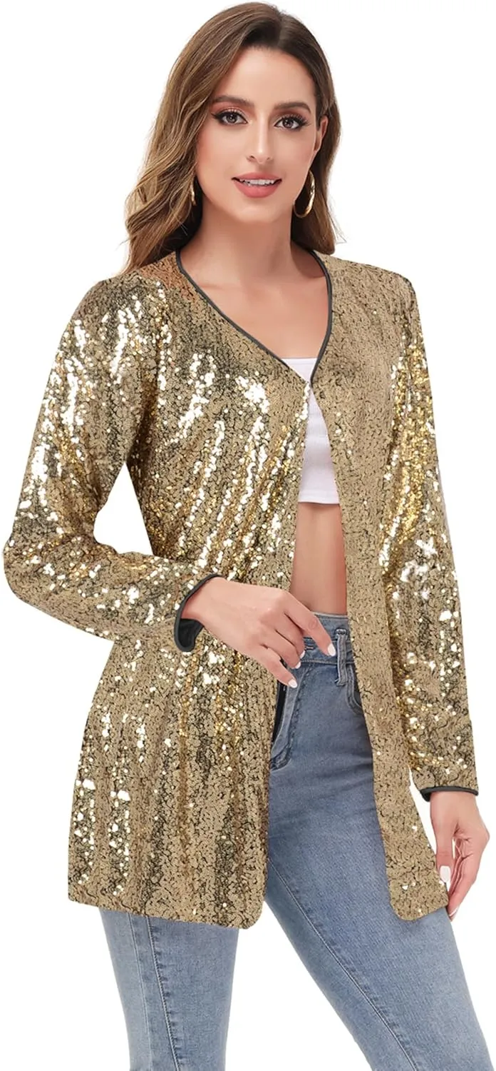 Anna-Kaci Women's Open Front Sequin Coat Las Vegas Blazer Party Club Cocktail Jacket Outerwear