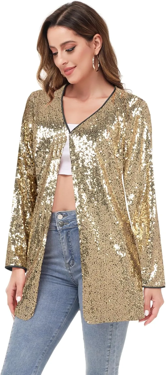 Anna-Kaci Women's Open Front Sequin Coat Las Vegas Blazer Party Club Cocktail Jacket Outerwear