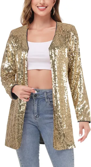 Anna-Kaci Women's Open Front Sequin Coat Las Vegas Blazer Party Club Cocktail Jacket Outerwear