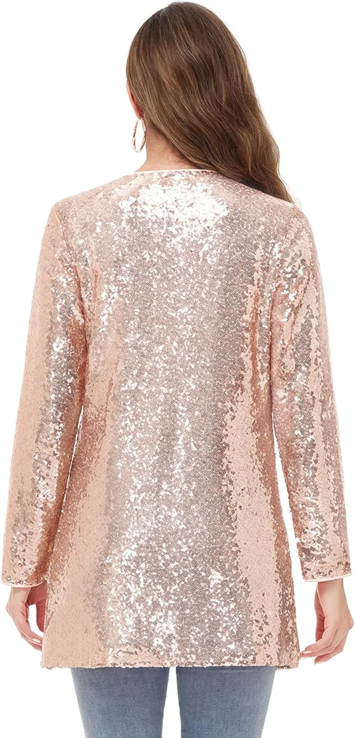 Anna-Kaci Women's Open Front Sequin Coat Las Vegas Blazer Party Club Cocktail Jacket Outerwear