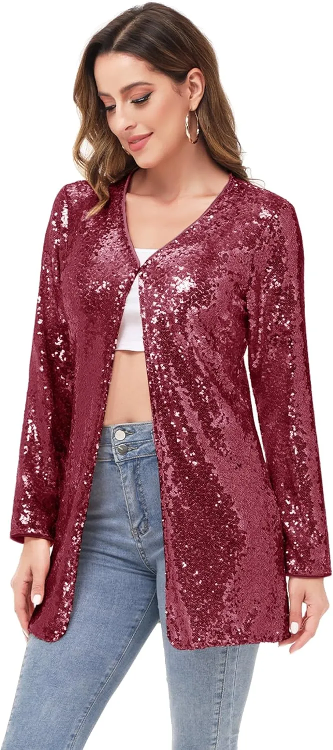 Anna-Kaci Women's Open Front Sequin Coat Las Vegas Blazer Party Club Cocktail Jacket Outerwear