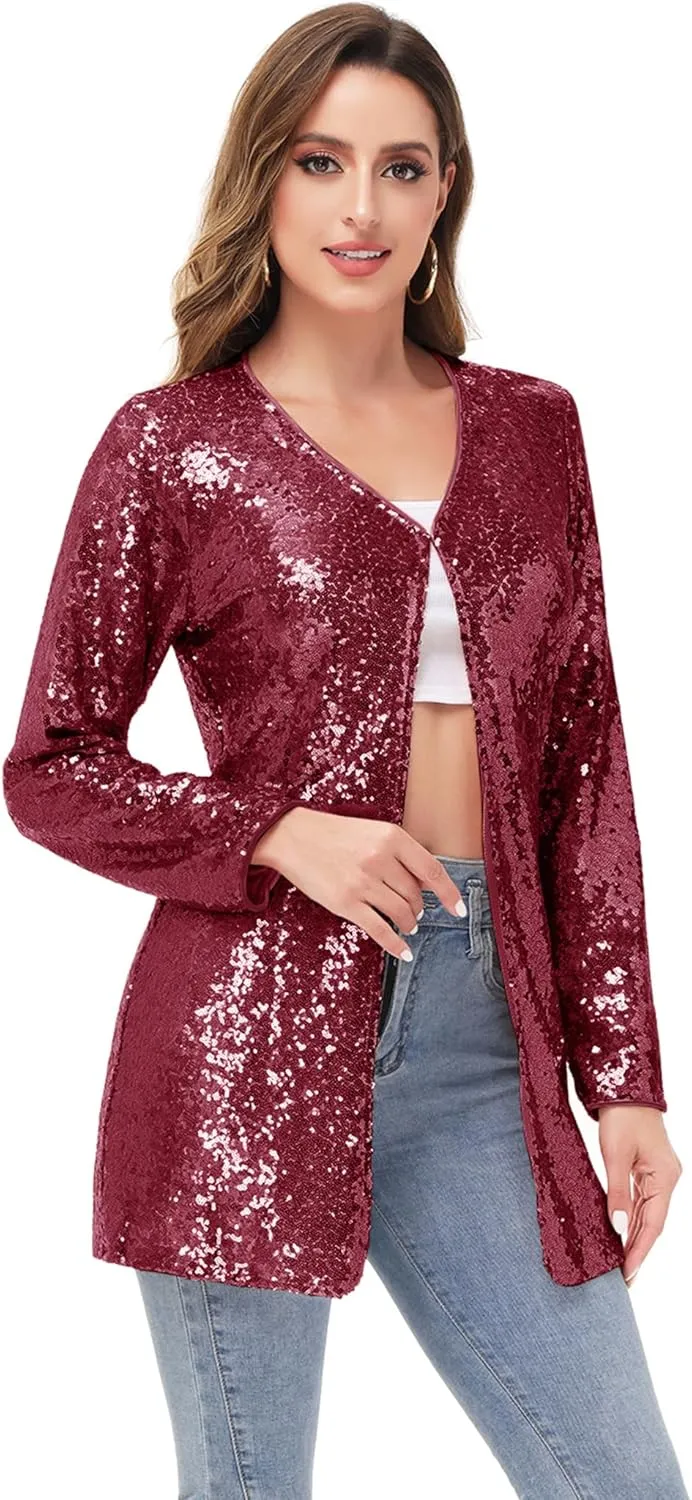 Anna-Kaci Women's Open Front Sequin Coat Las Vegas Blazer Party Club Cocktail Jacket Outerwear