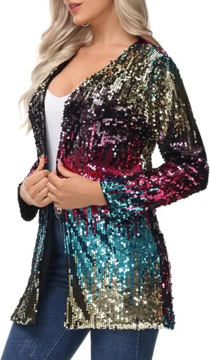 Anna-Kaci Women's Sequin Jacket Open Front Coat Blazer Party Cocktail Outerwear Cardigan,