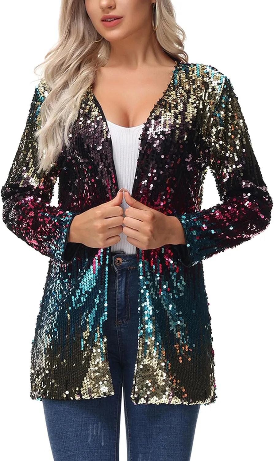 Anna-Kaci Women's Sequin Jacket Open Front Coat Blazer Party Cocktail Outerwear Cardigan,
