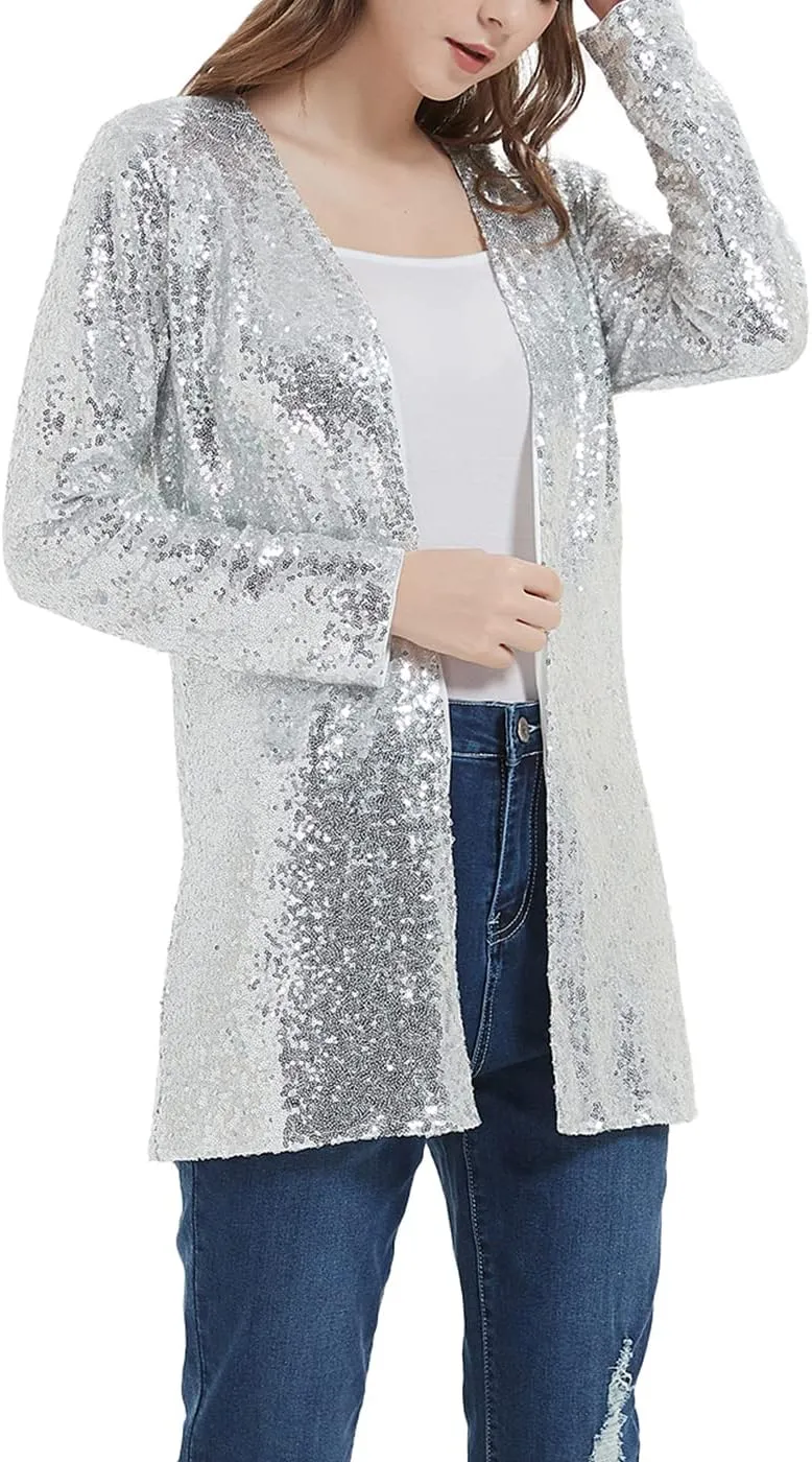 Anna-Kaci Women's Sequin Jacket Open Front Coat Blazer Party Cocktail Outerwear Cardigan,