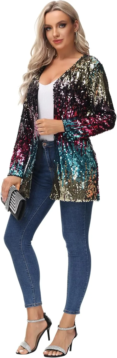 Anna-Kaci Women's Sequin Jacket Open Front Coat Blazer Party Cocktail Outerwear Cardigan,