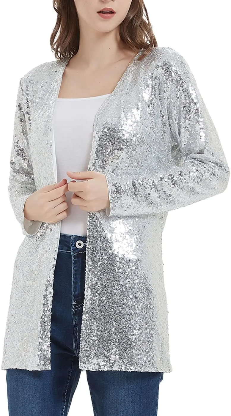 Anna-Kaci Women's Sequin Jacket Open Front Coat Blazer Party Cocktail Outerwear Cardigan,
