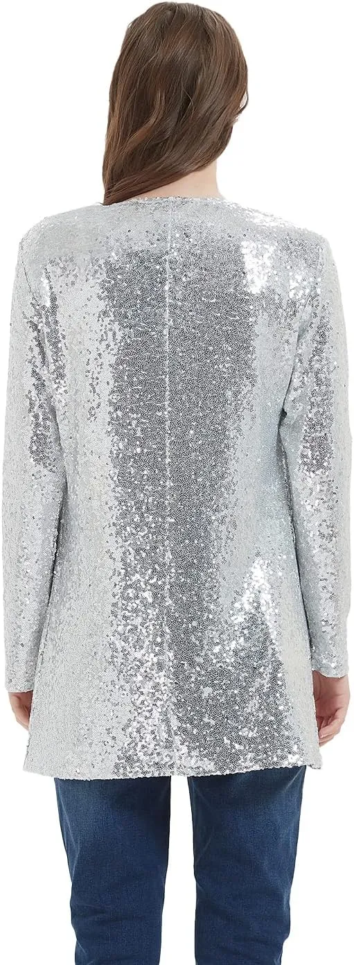 Anna-Kaci Women's Sequin Jacket Open Front Coat Blazer Party Cocktail Outerwear Cardigan,