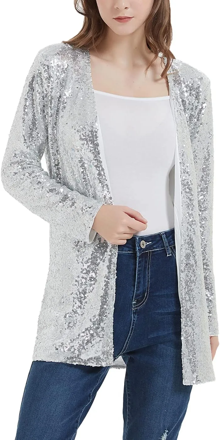 Anna-Kaci Women's Sequin Jacket Open Front Coat Blazer Party Cocktail Outerwear Cardigan,