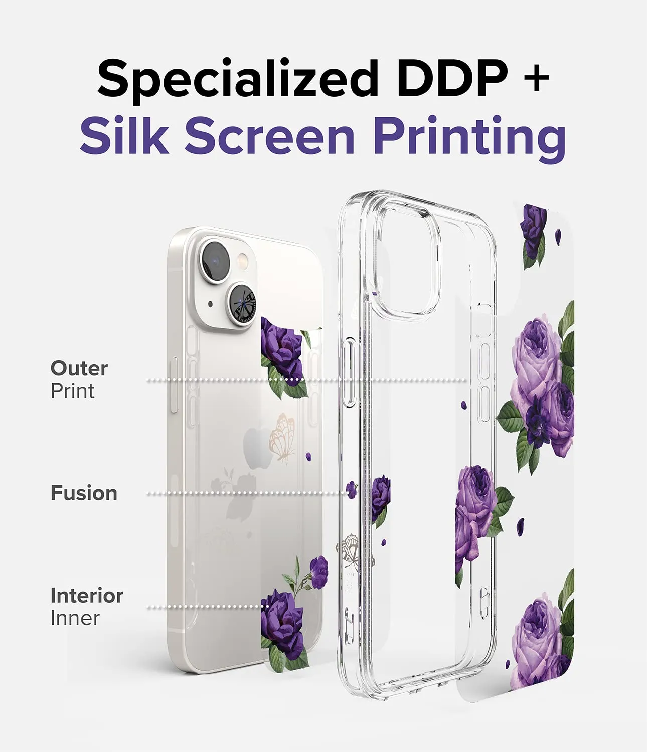 Apple iPhone 14 Back Cover Case | Fusion Design - Purple Rose