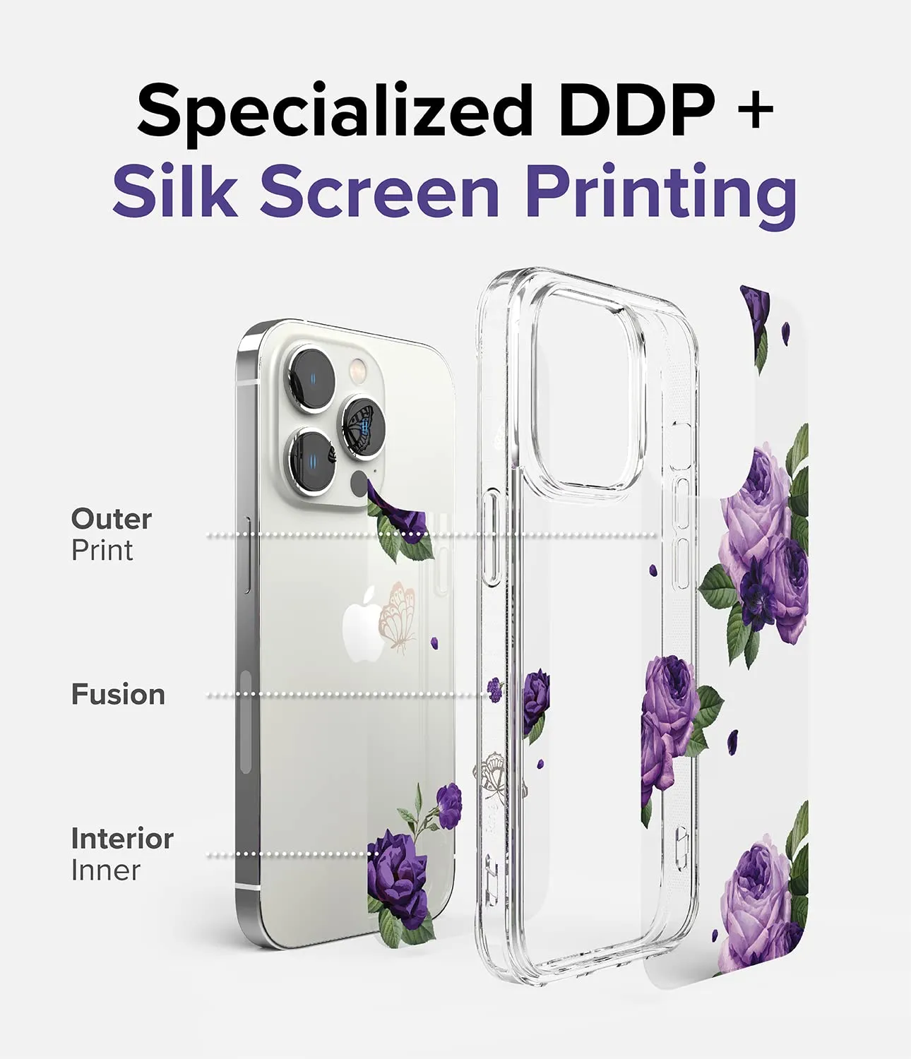 Apple iPhone 14 Pro Back Cover Case | Fusion Design - Purple Rose