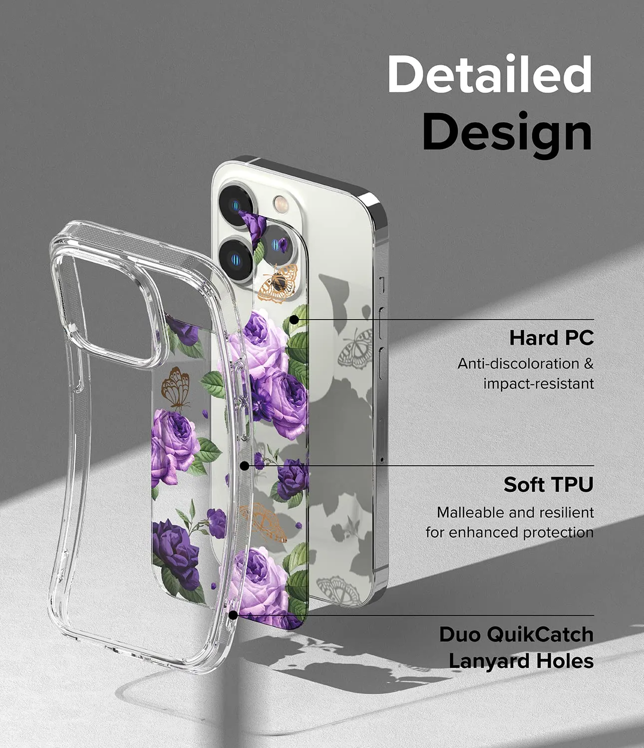 Apple iPhone 14 Pro Back Cover Case | Fusion Design - Purple Rose