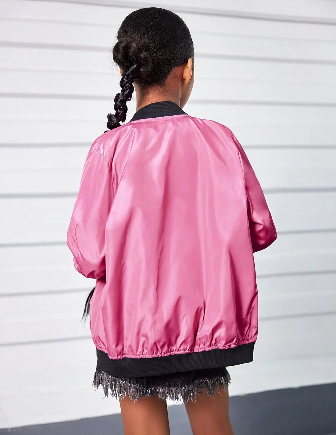 Arshiner Girls Bomber Jacket Casual Coat Zip Up Outerwear with Pockets for 4-12 Years