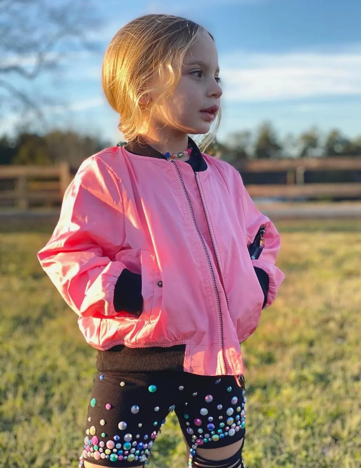 Arshiner Girls Bomber Jacket Casual Coat Zip Up Outerwear with Pockets for 4-12 Years