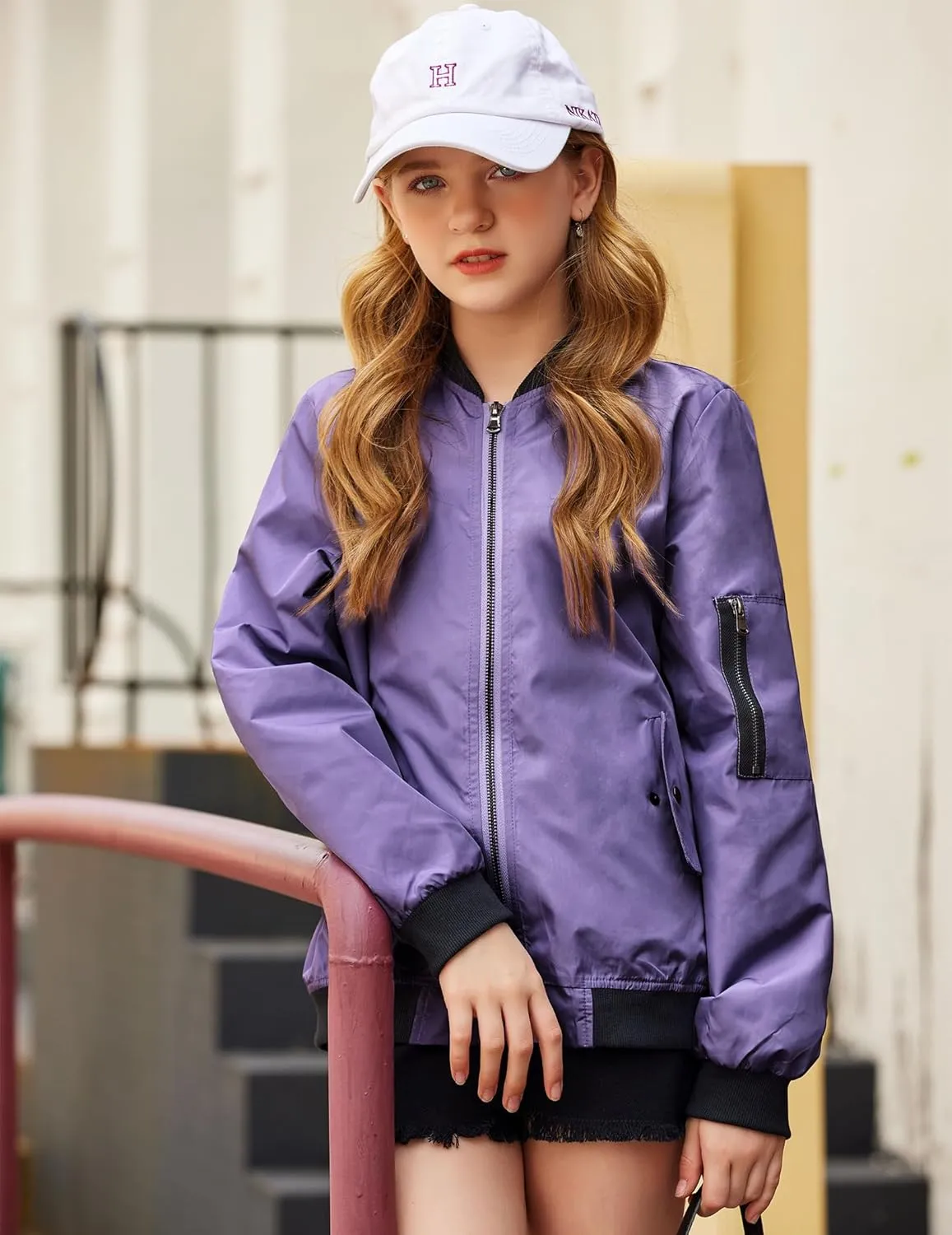 Arshiner Girls Bomber Jacket Casual Coat Zip Up Outerwear with Pockets for 4-12 Years