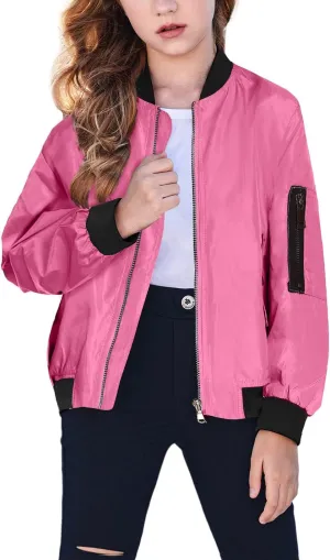 Arshiner Girls Bomber Jacket Casual Coat Zip Up Outerwear with Pockets for 4-12 Years