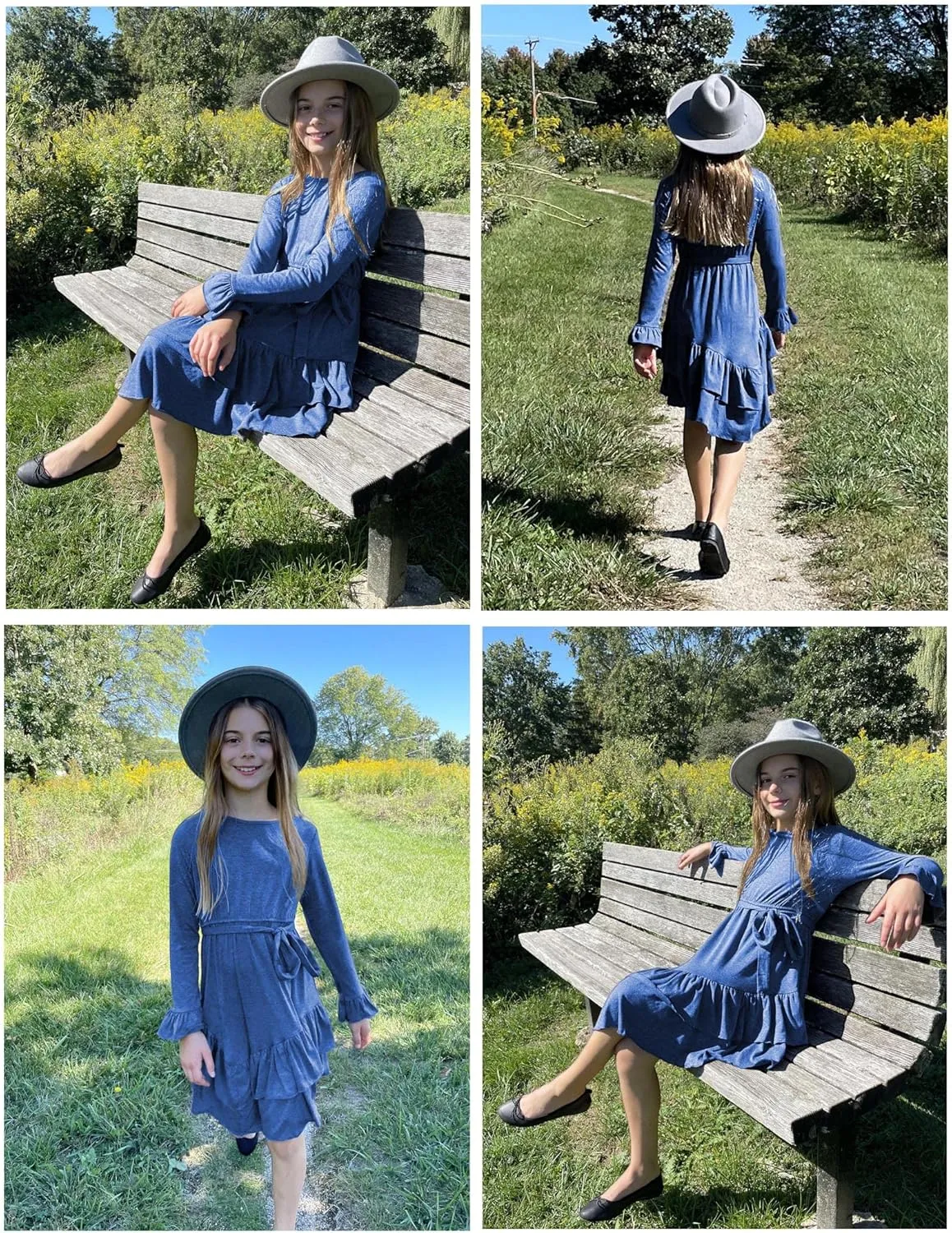 Arshiner Girls Dresses Loose Plain Casual Ruffle Swing Midi Dress with Belt for 5-14 Years