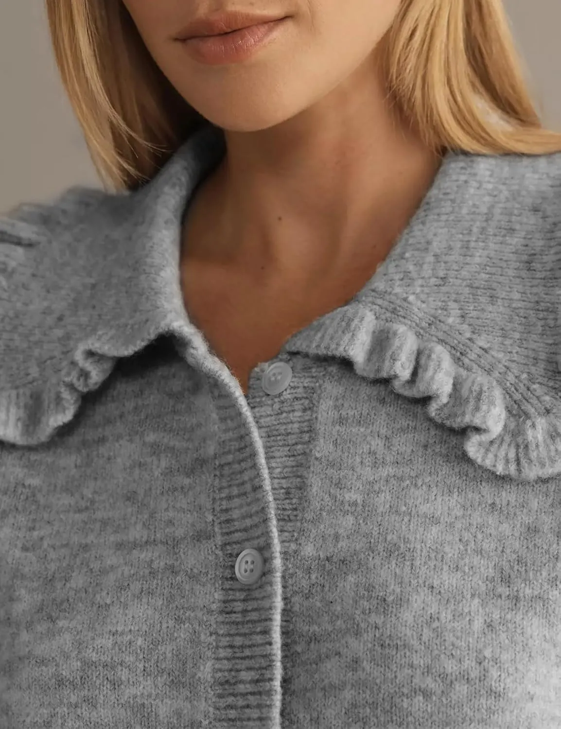 Arssm Womens Ruffle Collar Cardigan Cropped Button Down Open Front Sweaters Knitted Long Sleeve Fall 2025 Elegant Outwear