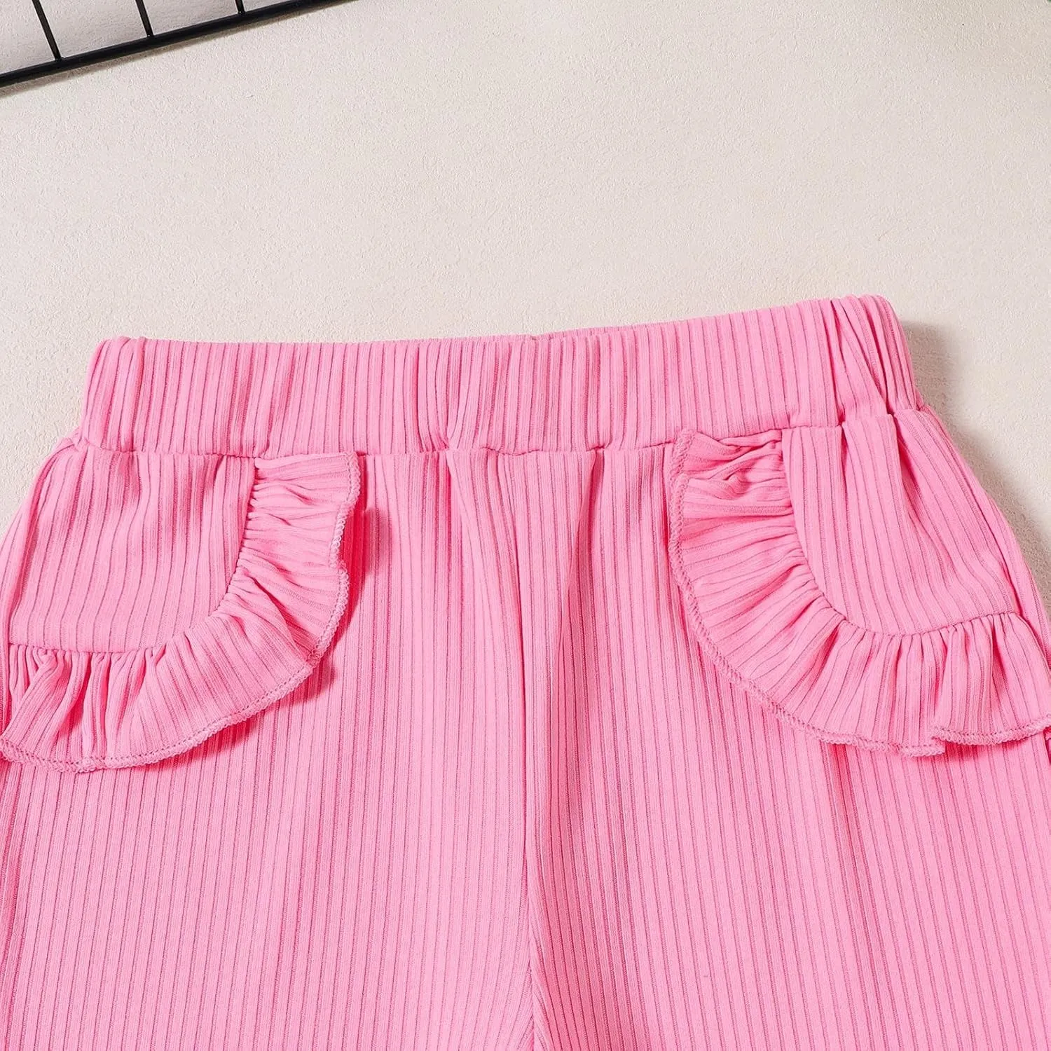 Baby Girls Ribbed Flare Legging Ruffle Bell Bottom Elastic Waist Stretch Yoga ??ootcut Dance Pants Solid Trousers 3PC