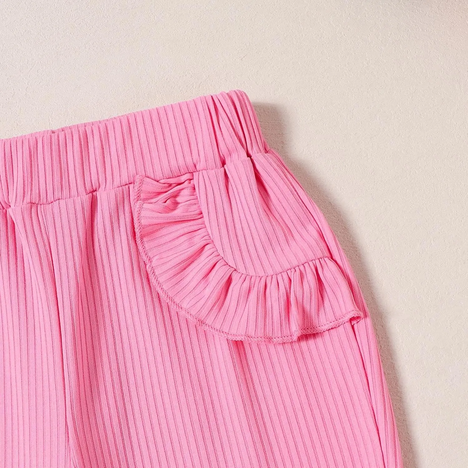 Baby Girls Ribbed Flare Legging Ruffle Bell Bottom Elastic Waist Stretch Yoga ??ootcut Dance Pants Solid Trousers 3PC