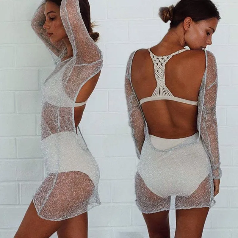 Backless Mesh Sheer Mini Dress