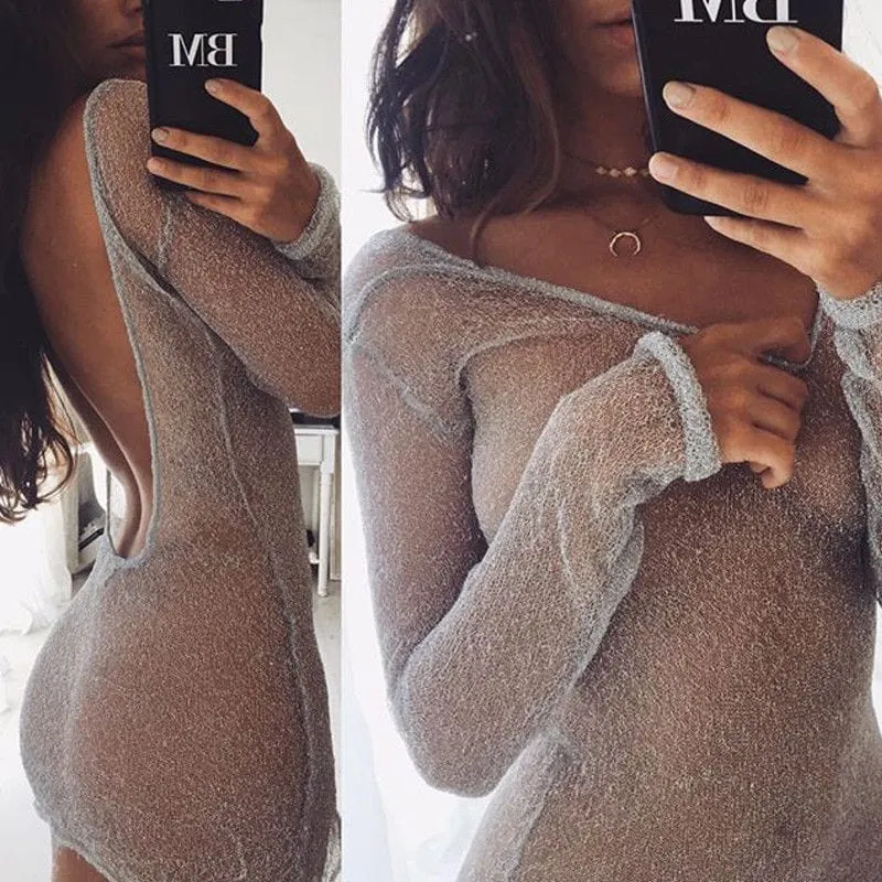 Backless Mesh Sheer Mini Dress