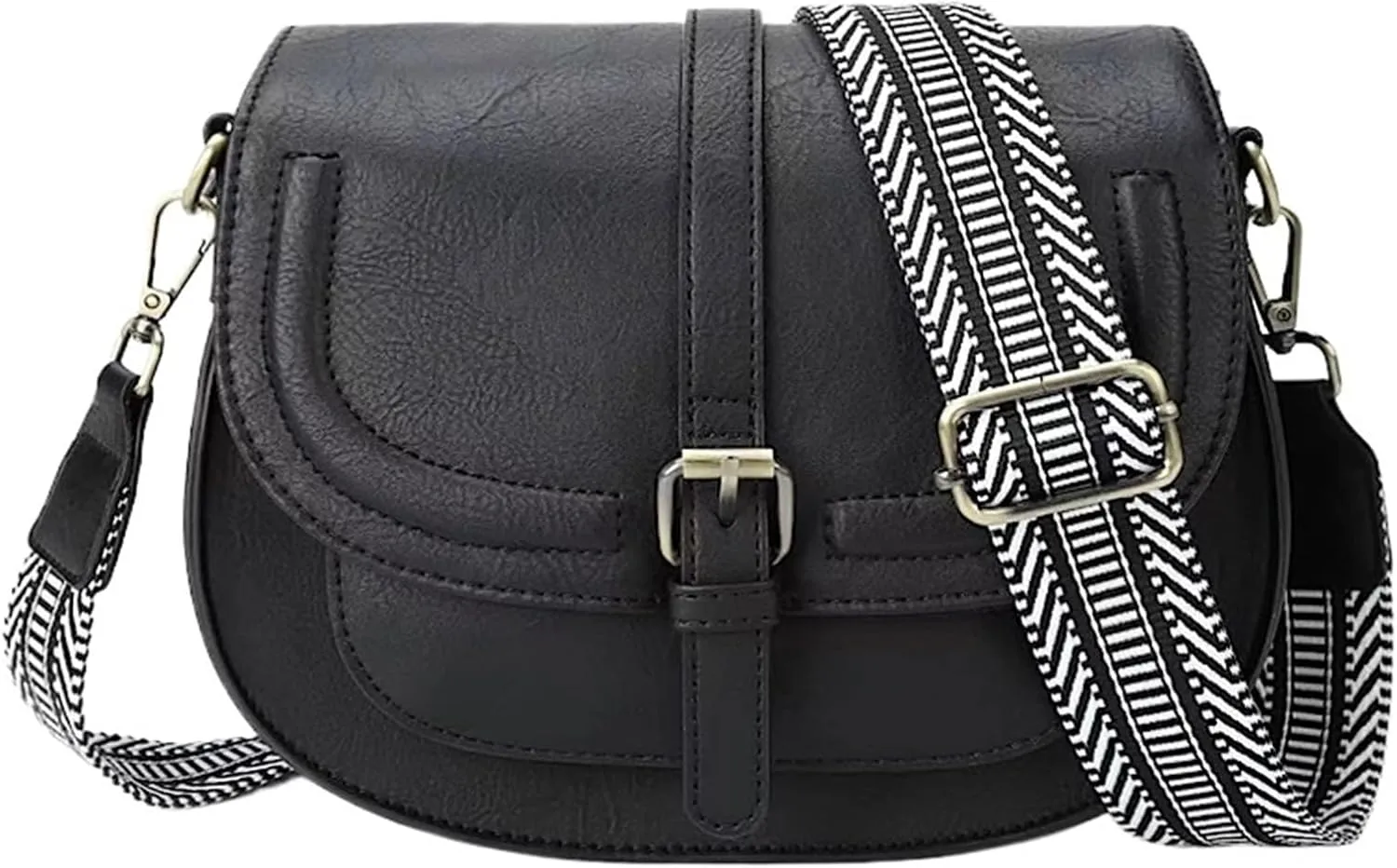Bags for Women Retro saddle bag ladies shoulder messenger bag versatile women's half circle bag female(Black)