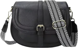 Bags for Women Retro saddle bag ladies shoulder messenger bag versatile women's half circle bag female(Black)