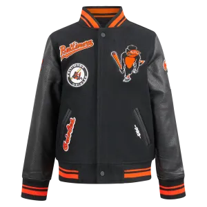 BALTIMORE ORIOLES RETRO CLASSIC BIG BOYS RIB WOOL VARSITY JACKET (BLACK/ORANGE)