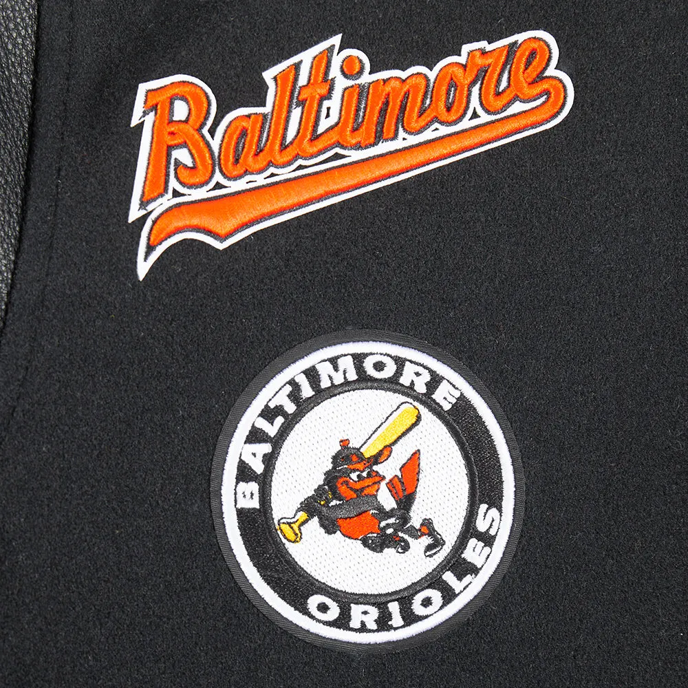 BALTIMORE ORIOLES RETRO CLASSIC BIG BOYS RIB WOOL VARSITY JACKET (BLACK/ORANGE)