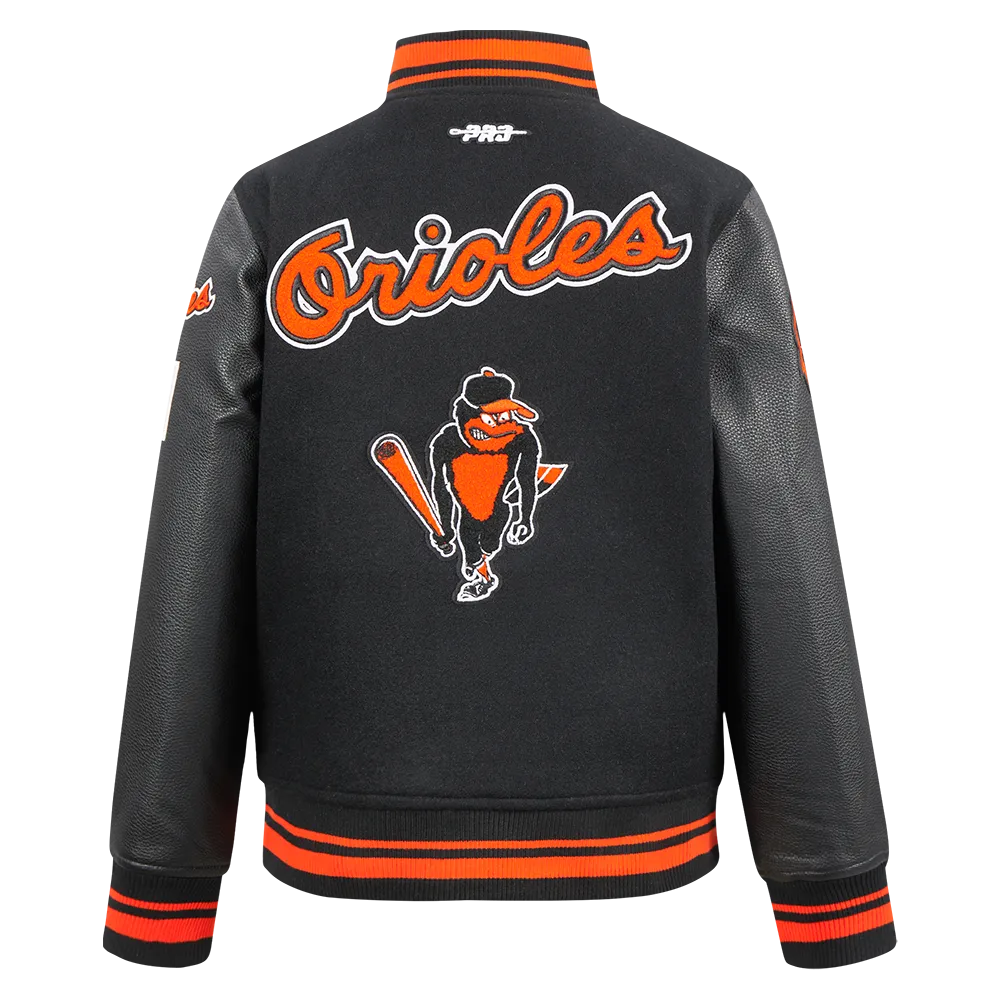 BALTIMORE ORIOLES RETRO CLASSIC BIG BOYS RIB WOOL VARSITY JACKET (BLACK/ORANGE)