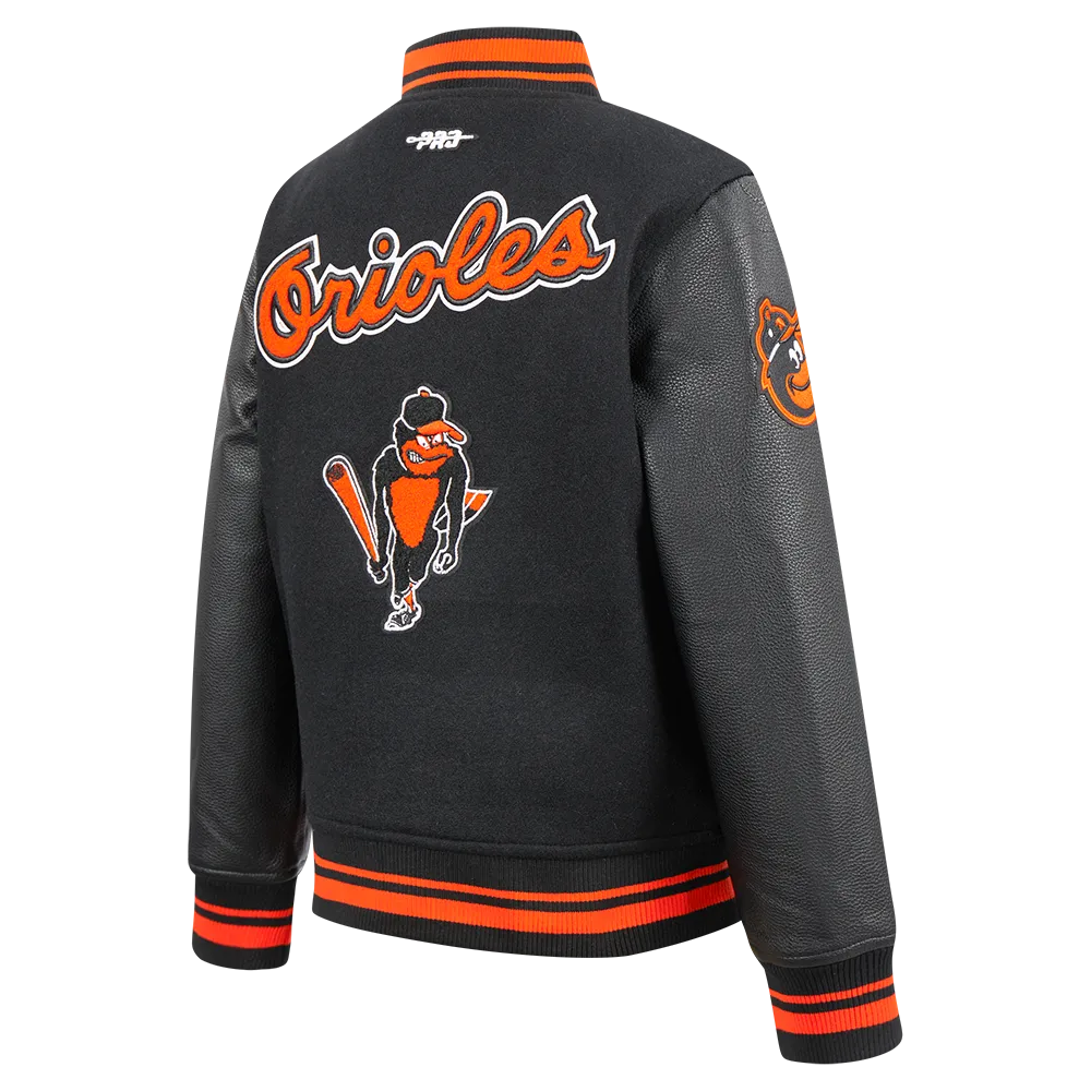 BALTIMORE ORIOLES RETRO CLASSIC BIG BOYS RIB WOOL VARSITY JACKET (BLACK/ORANGE)