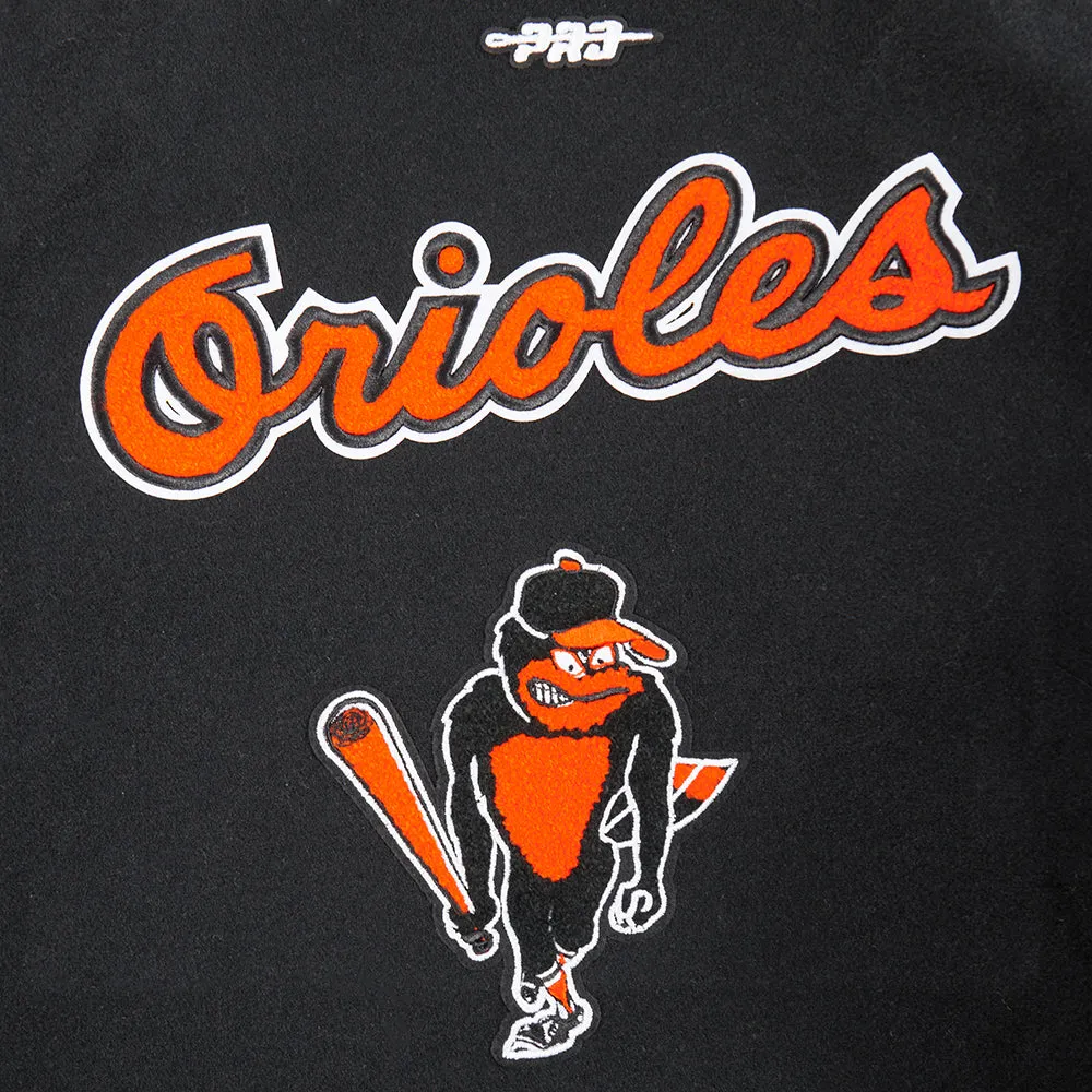BALTIMORE ORIOLES RETRO CLASSIC BIG BOYS RIB WOOL VARSITY JACKET (BLACK/ORANGE)