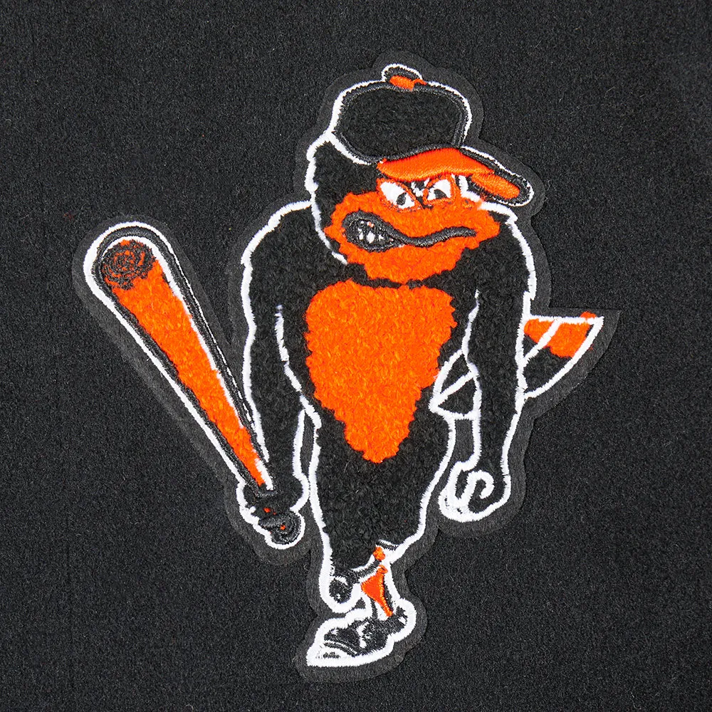 BALTIMORE ORIOLES RETRO CLASSIC BIG BOYS RIB WOOL VARSITY JACKET (BLACK/ORANGE)