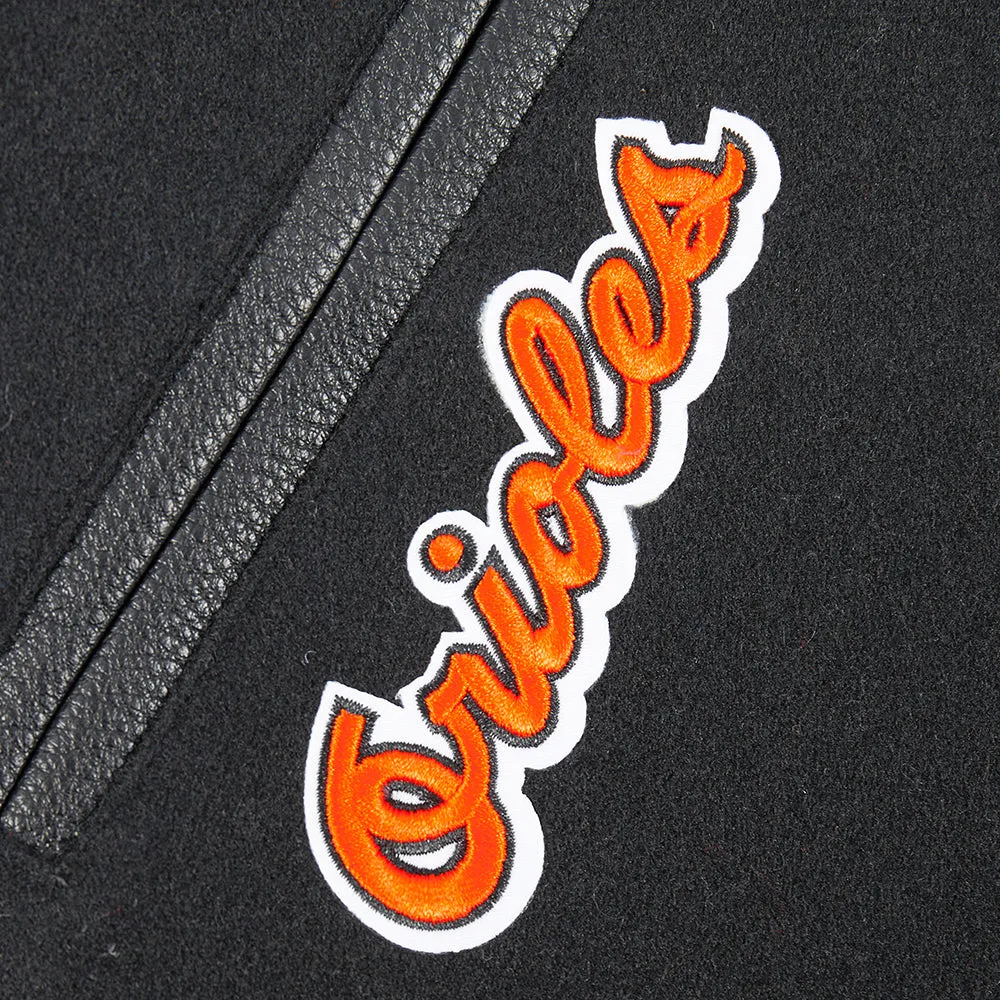 BALTIMORE ORIOLES RETRO CLASSIC BIG BOYS RIB WOOL VARSITY JACKET (BLACK/ORANGE)
